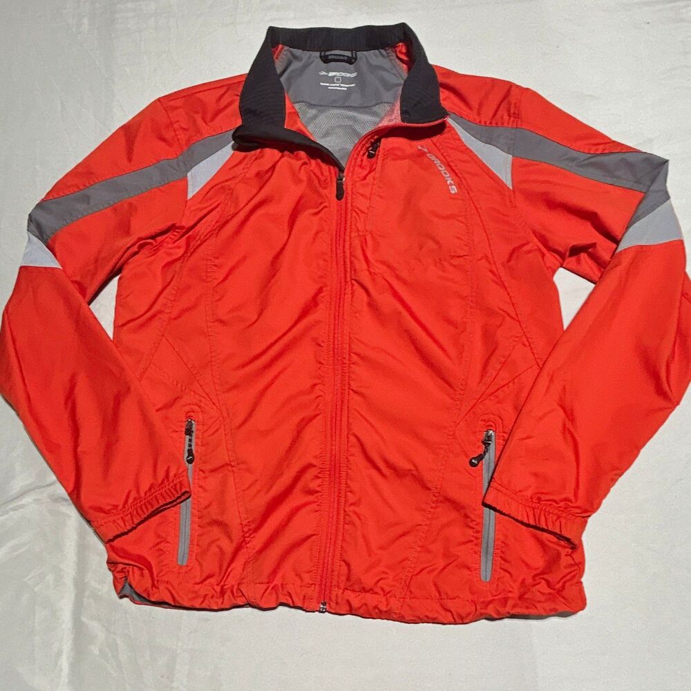 Brooks Shelter Technology Mens Medium Orange Windbreaker Running Jacket Full Zip